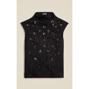 J. Crew Stretch Sequin Embellished Sleeveless Mock Neck Sz M#360